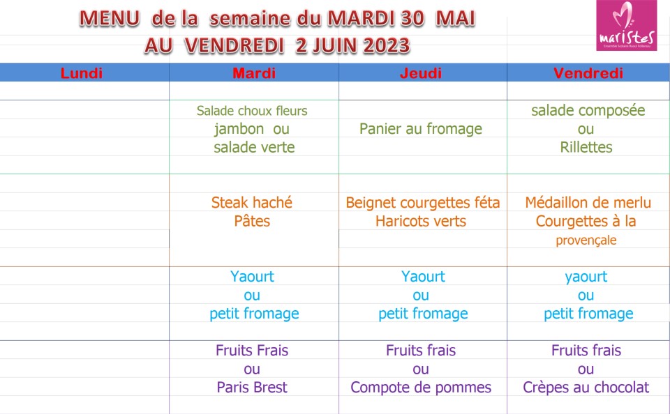 Visuel : Menus de la semaine