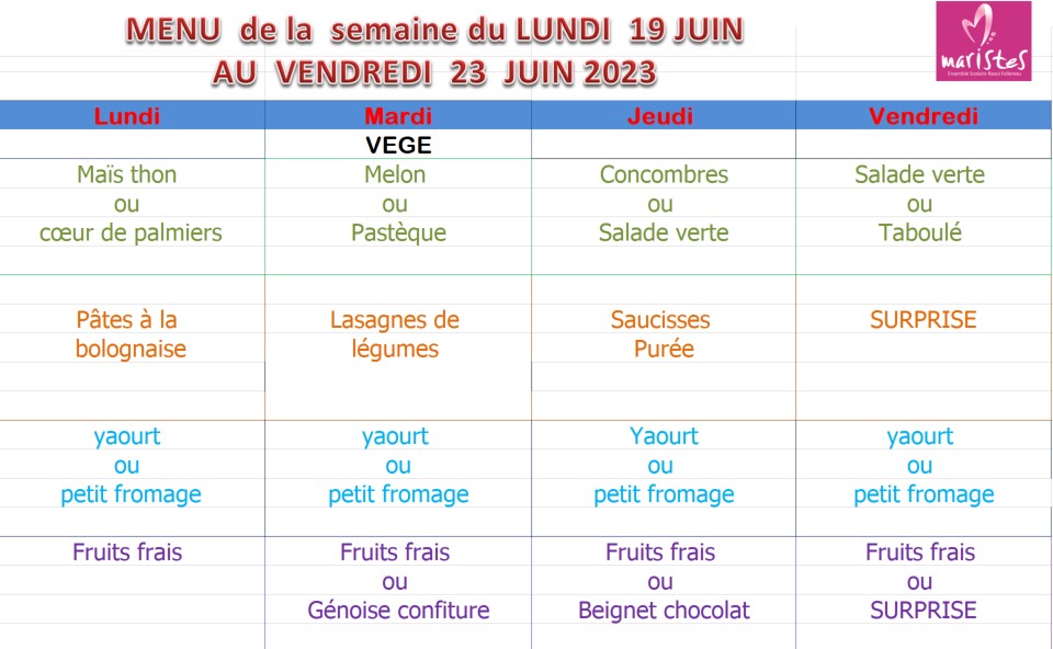 Visuel : Menus de la semaine