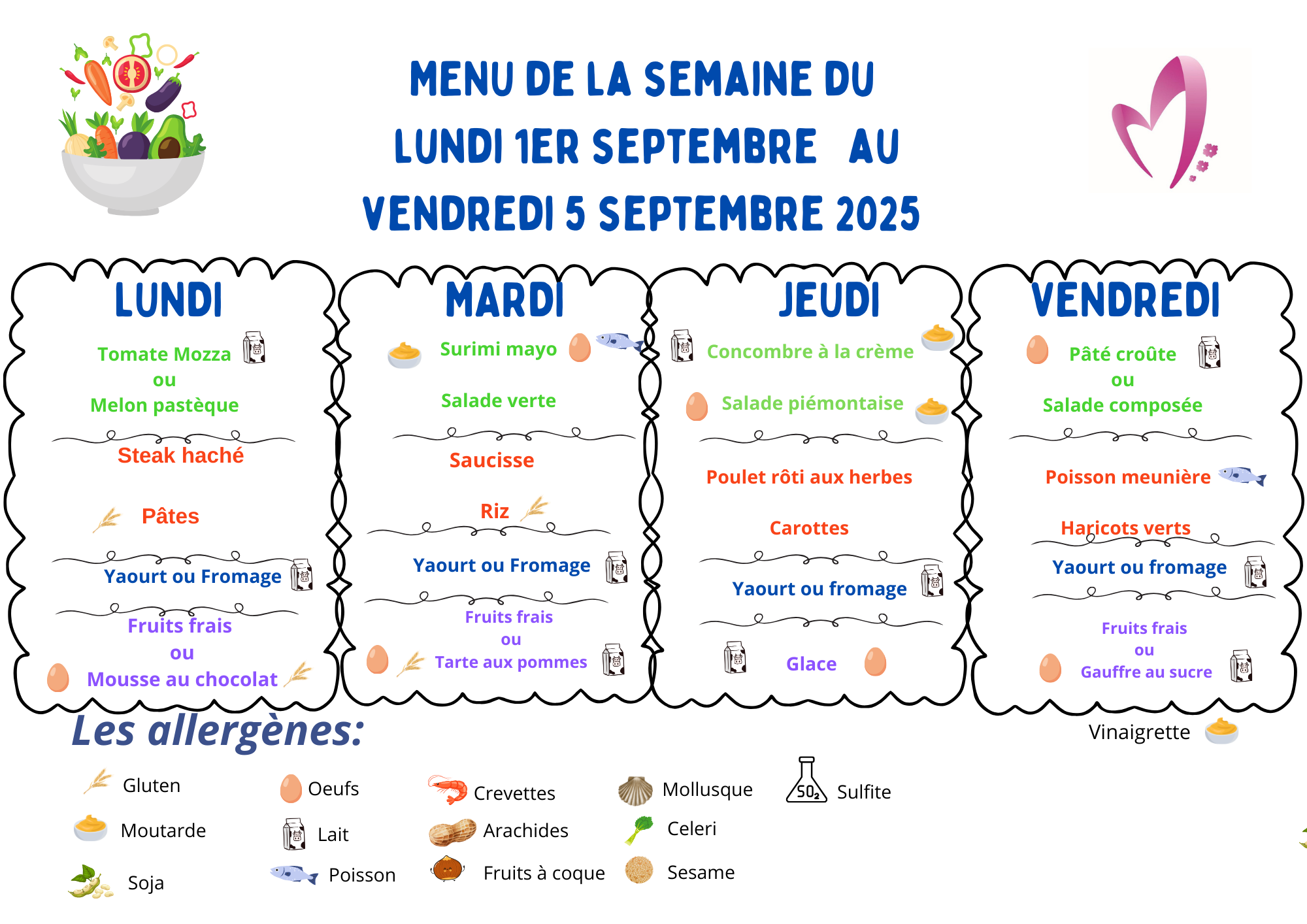 Visuel : Menu du 1er au 5 septembre