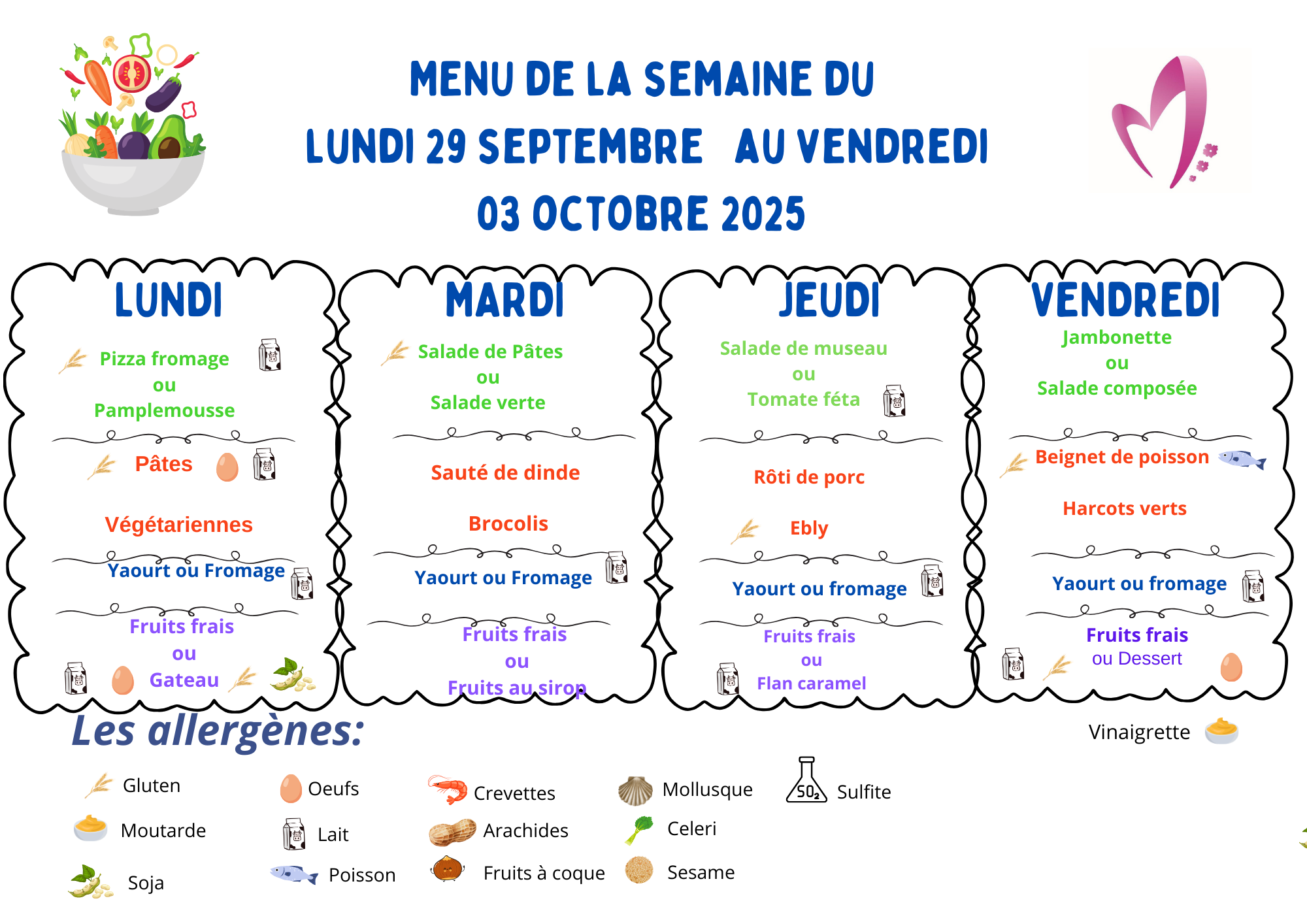 Visuel : Menu du 29 septembre au 3 octobre